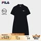 FILA 斐樂官方女子針織連衣裙2025秋新款時尚休閑修身V領短袖裙子 正黑色-BK L 170/88A/L