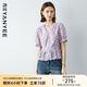 顏域蕾絲短袖襯衫2024新款女夏季氣質(zhì)上衣紫色優(yōu)雅襯衣V領(lǐng)小衫女 紫色 XXL/44