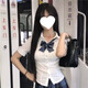 微光里JK制服小V收腰短袖襯衫夏季修身白襯衣日系學(xué)院風(fēng)格百搭上衣襯衣 短袖收腰襯衣【白色 L】 95-105斤