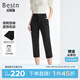 百斯盾冰感纖維休閑褲女2025春夏新款輕薄冰涼降溫顯瘦高彈八分鉛直筒褲 深黑色-SE2H0069601 29 (2尺2)