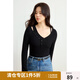 獨(dú)束大碼女裝設(shè)計(jì)感假兩件長(zhǎng)袖T2025春裝新款微胖MM遮肉顯瘦上衣 烏梅黑 XL （尺碼：3）