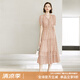 顏域蕾絲法式連衣裙女夏季2024新款優(yōu)雅短袖V領中長款收腰裙子女 杏色 XL
