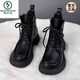 啄木鳥(niǎo)2026新款真皮馬丁靴女秋冬英倫風(fēng)厚底加絨黑色短靴百搭單靴子 黑色單里 37