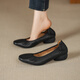 撤柜斷碼清倉淺口單鞋軟底軟面女鞋一腳蹬老人鞋牛筋底真皮媽媽鞋 黑色 38