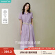 茵曼（INMAN）【苧麻】章若楠同款法式娃娃領(lǐng)連衣裙女裝2025夏季新品泡泡袖裙子 冰蘭紫【好評返現】 XL