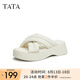 他她（TATA）云朵拖鞋黑色厚底一字帶女鞋外穿松糕底涼拖新款WBS01BT3 米白 36