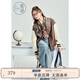 紫涵撞色拼接棒球服秋季女學(xué)院風(fēng)落肩袖寬松皮衣外套百搭 咖色 M