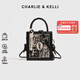 CHARLIE&KELLI CK品牌包包女包2025新款女生日禮物刺繡手提包單肩斜挎包手機包 刺繡黑色【京倉配送 贈禮袋】
