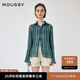 moussy【新復(fù)古回潮】 復(fù)古森系風條紋褶裥雪紡襯衫女010ISS30-8781 035花紋綠色 均碼