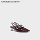 CHARLES&KEITH25秋新品氣質(zhì)尖頭蝴蝶結高跟涼鞋婚鞋生日禮物CK1-61720233 Maroon棗紅色 39 （250）