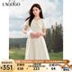 lagogo泡泡袖少女感純色連衣裙女拉谷谷2025夏新款甜美蝴蝶結(jié)裙子 米黃色 S