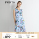 PORTS寶姿 新品 女裝V領(lǐng)不規(guī)則印花連衣裙LN8D268HPS065 天藍色印花 S (4)