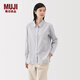 無印良品（MUJI）女式水洗平紋襯衫領長袖襯衫襯衣內搭女裝秋季外搭薄款外套 白色條紋 L （165/88A）
