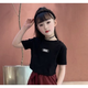 哈羅小黃鴨 HAL.DUCK女童短款T恤燈籠褲套裝新款夏季洋氣小女孩薄款T恤蘿卜褲子兩件套 單件 黑 短袖T恤 110 cm