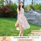 香影（xiangying）碎花連衣裙女2025夏裝新款抽褶高腰泡泡袖v領(lǐng)茶歇紫色雪紡裙 紫色 S