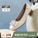 百思圖春夏商場(chǎng)新款真皮懶人一腳蹬淺口粗跟女?huà)寢屝瑔涡琔HF01CQ4 米白色 39