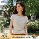 Olrain歐芮兒法式優(yōu)雅一字領(lǐng)顯瘦T恤女夏季2025新款修身減齡上衣 杏色 L