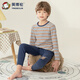 英博倫春秋新款男女童內衣套裝萊卡棉兒童秋衣秋褲中大童男孩女孩睡衣 81072卡其條 140