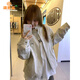 派吉鯊國(guó)潮牌棒球服外套女春秋季新款街頭潮牌寬松立領(lǐng)飛行夾克工裝上衣 淺灰色 M 100-110