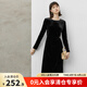 顏域天鵝絨小黑裙女2024新款早秋收腰顯瘦連身裙高級感氣質(zhì)連衣裙 黑色 XL/42