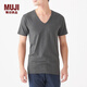 無(wú)印良品 MUJI 男式 使用了棉的冬季內(nèi)衣V領(lǐng)短袖T恤 69AA451 打底衫打底衣 炭灰色 XS