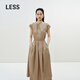 LESS夏接觸涼感簡(jiǎn)約通勤長(cháng)裙氣質(zhì)松緊收腰無(wú)袖連衣裙2P4G12070 250卡其 M