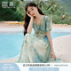 香影海邊度假暈染連衣裙女2025夏季新款民族風(fēng)波西米亞v領(lǐng)雪紡裙 綠花 連衣裙  M 160/84A/95-110斤