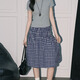 斤慕藍色格子兩穿半身裙女2025法式氣質(zhì)抹胸背心裙高腰A字傘裙子 藍色S