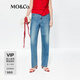 MO&Co.【C+系列】牛仔褲2025夏新品天絲棉質(zhì)高腰小直筒MBE2JEN018 牛仔藍色 XXS /XXS