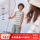 愛(ài)慕兒童a類(lèi)夏薄款高彈透氣短袖兒童睡衣套裝男女童莫代爾條紋家居服外穿 背心套-綠灰AK243E485 170