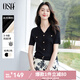 歐莎（OSA）V領(lǐng)針織衫女薄款夏天2025洋氣短袖小香風(fēng)氣質(zhì)百搭上衣七夕穿搭 黑色 L
