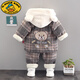 G.DUCKKIDS男童冬裝寶寶秋冬季嬰兒童1衣服女童3歲2024新款加絨加厚三件套裝 卡其色 100cm