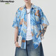 MMOPTOP夏威夷冰絲薄款花襯衫夏季男旅行沙灘海邊度假短袖MCS22藍(lán)色XL
