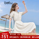百圖betu女裝2025夏季新款短袖連衣裙撞色邊泡泡袖通勤裙子女2506T53 淺杏色 S