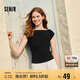 森馬（Semir）短袖T恤女短款純色顯瘦2025夏緊身一字領(lǐng)上衣小性感107425100091