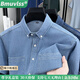 Bmuvlss高端品牌男裝2025夏季新品牛仔短袖襯衫男純棉薄款青年時(shí)尚上衣男 淺藍(lán)色 XL