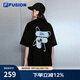 FILA FUSION斐樂潮牌情侶款針織短袖衫2025春新款涼感寬松純棉T恤 正黑色-BK L