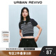UR2025秋季新款女裝時尚撞色線條蝴蝶結(jié)圓領針織衫UYY950034 墨藍條紋 S