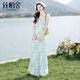 絲柏舍碎花連衣裙2025夏裝新款女裝淑女荷葉邊拼接高腰長(cháng)裙