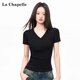 拉夏貝爾2025新款時(shí)尚v領(lǐng)正肩百搭修身收腰顯瘦短袖t恤女上衣 黑色 2XL