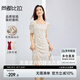 尚都比拉法式連衣裙女夏季方領(lǐng)堆堆袖情人節(jié)禮物浪漫波點(diǎn)抽褶開叉A字裙
