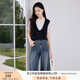 香影灰色假兩件針織衫女2025夏裝新款設(shè)計(jì)感u領(lǐng)時(shí)尚通勤短袖上衣 藏青 L 165/88A/110-125斤