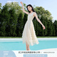 香影無袖背心連衣裙女2025夏季新款高腰超仙拼接網(wǎng)紗層層蛋糕裙子 米色 S
