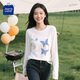 JEANSWEST CLUB真維斯T恤女2025新款寬松時(shí)尚春秋款長(cháng)袖女士純棉透氣女款上衣