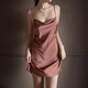 GUTK【100%桑蠶絲】2025春夏新款性感睡衣短裙真絲蕩領吊帶睡裙家居服 焦糖紅 S 【推薦80-95斤】
