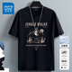 真維斯（Jeanswest）冰絲中袖男2025夏季簡約印花寬松冰感速干短袖T恤男士大碼上衣服 黑色(礁海垂釣) 2XL (185) (體重155-180斤)