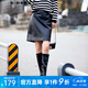S.DEER圣迪奧女裝春季時尚復(fù)古辣妹風(fēng)肌理A字皮質(zhì)短裙S24161301 黑色/91 L 170