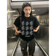 茯見小眾設計感寬松美式上衣韓系太陽花印花慵懶感T恤女短袖 黑色 S