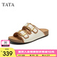 他她（TATA）女鞋勃肯拖2025夏季新款外穿拖鞋涼鞋女 米白 37