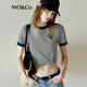 MO&Co.短袖T恤春秋黑白條紋MC刺繡短款正肩圓領(lǐng)彈力上衣摩安珂 黑白條色-第2批 M 165